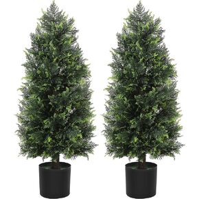 4FT Artificial Topiary Cedar Tree, Christmas Tree Artificial Cedar Pine Tree Potted UV Rated Plant, Fake Plants Tall Artificial Plants Shrubs for Home Decor, Perfect Housewarming Gift (1, 4FT)
