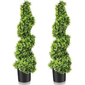 2 Pieces Artificial Boxwood Topiary Trees Fake Spiral Plants Faux Green Topiary Plants in Plastic Pot for Front Porch Indoor Outdoor Decorations (2 Pieces) in Saudi Arabia