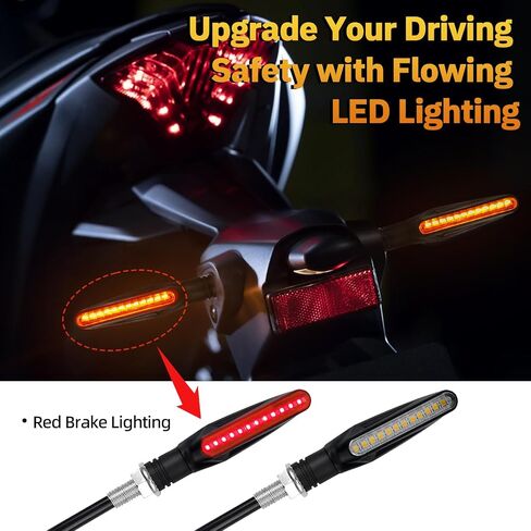 إشارات الانعطاف للدراجة النارية LED، ومضات LED للدراجة النارية، ضوء متدفق للدراجة النارية، ضوء فرامل وامض للدراجات النارية، إشارات الانعطاف LED مع أضواء الفرامل، ضوء إشارة الانعطاف الأمامي للدراجة النارية 12 فولت (4 عبوات) in Saudi Arabia