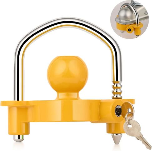 قفل مقرنة عالمي للمقطورة، هيكل من الألومنيوم مع طلاء مسحوق أصفر، يناسب قارنات التوصيل مقاس 1-7/8 بوصة و2 بوصة و2-5/16 بوصة، شديدة التحمل قابلة للتعديل، مثالية للقوارب ومقطورات السفر in Kuwait