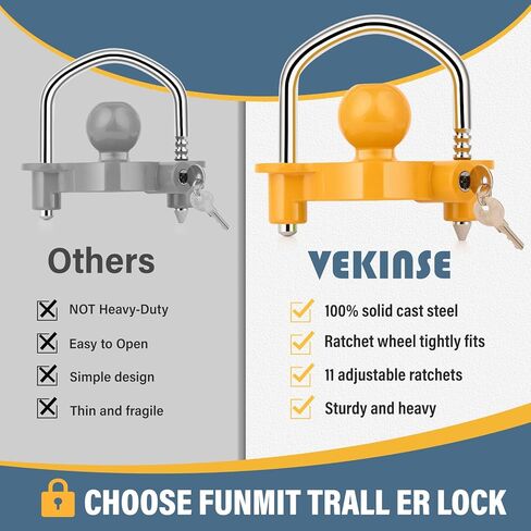 قفل مقرنة عالمي للمقطورة، هيكل من الألومنيوم مع طلاء مسحوق أصفر، يناسب قارنات التوصيل مقاس 1-7/8 بوصة و2 بوصة و2-5/16 بوصة، شديدة التحمل قابلة للتعديل، مثالية للقوارب ومقطورات السفر in Kuwait