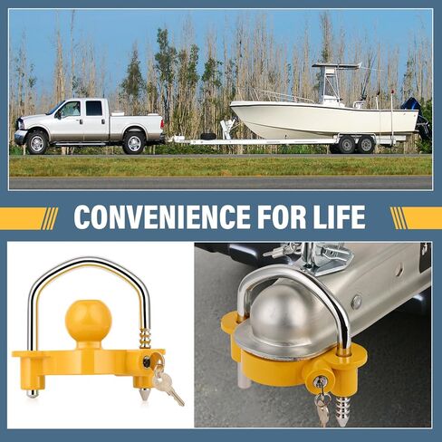 قفل مقرنة عالمي للمقطورة، هيكل من الألومنيوم مع طلاء مسحوق أصفر، يناسب قارنات التوصيل مقاس 1-7/8 بوصة و2 بوصة و2-5/16 بوصة، شديدة التحمل قابلة للتعديل، مثالية للقوارب ومقطورات السفر in Kuwait