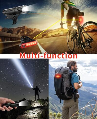 مجموعة مصابيح الدراجة، قابلة لإعادة الشحن عبر USB، مصباح أمامي أمامي فائق السطوع وإضاءة خلفية خلفية للرجال والنساء والأطفال - سهلة التركيب مع 3+5 أوضاع إضاءة - مثالية لركوب الدراجات على الطرق والجبال in Kuwait