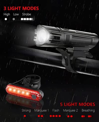 مجموعة مصابيح الدراجة، قابلة لإعادة الشحن عبر USB، مصباح أمامي أمامي فائق السطوع وإضاءة خلفية خلفية للرجال والنساء والأطفال - سهلة التركيب مع 3+5 أوضاع إضاءة - مثالية لركوب الدراجات على الطرق والجبال in Kuwait