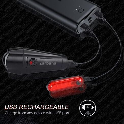 مجموعة مصابيح الدراجة، قابلة لإعادة الشحن عبر USB، مصباح أمامي أمامي فائق السطوع وإضاءة خلفية خلفية للرجال والنساء والأطفال - سهلة التركيب مع 3+5 أوضاع إضاءة - مثالية لركوب الدراجات على الطرق والجبال in Kuwait