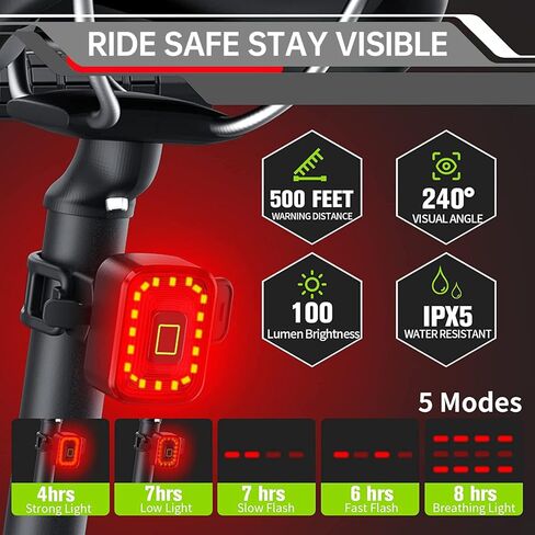 Bike Taillight, Japuda 2 Pack USB Rechargeable Bike Light Set,Super Bright Bike Light 100 Lumens,Led Bike Light,450mah Lithium Battery in Kuwait
