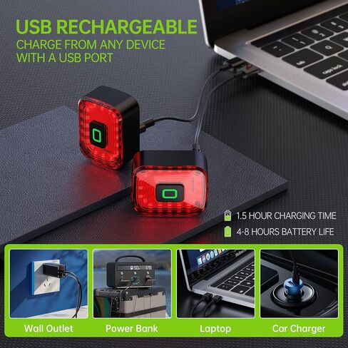 Bike Taillight, Japuda 2 Pack USB Rechargeable Bike Light Set,Super Bright Bike Light 100 Lumens,Led Bike Light,450mah Lithium Battery in Kuwait