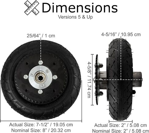 مجموعة العجلات الأمامية AlveyTech - مجموعة بديلة لعربة Razor Crazy Cart XL (V5+) 200x50 إطار هوائي، أنبوب، حافة، ضرس، لوحة سلسلة، عجلات لعربة الانجراف الكهربائية، ملحقات السكوتر الإلكتروني، عبوة واحدة in Saudi Arabia