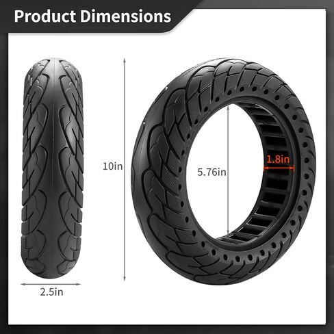2 PCS 10''×2.5'' Scooter Solid Rubber Tires, Honeycomb Shock Absorption Tires, Explosion-Proof Kick Scooter Tyre, Replacement Front/Rear Wheels for Electric Scooters in Saudi Arabia