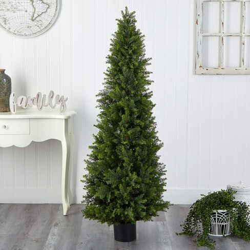 Nearly Natural 5.5ft Cypress Cone Topiary Artificial Tree, Green, UV Resistant, Indoor/Outdoor Use in Saudi Arabia