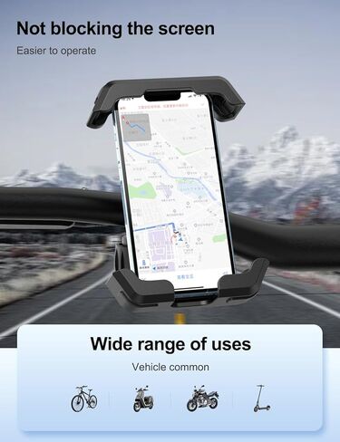 حامل هاتف للدراجة، حامل هاتف للدراجة، حامل هاتف خلوي للدراجات النارية قابل للدوران 360 درجة، حامل مقود دراجة متين وممتص للصدمات، للهواتف مقاس 4.7 بوصة - 6.8 بوصة، أسود in Kuwait