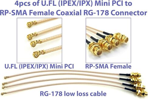 حزمة من 4 RF U.FL(IPEX/IPX) Mini PCI إلى RP-SMA أنثى ضفيرة هوائي واي فاي محوري RG-178 كابل منخفض الخسارة (2.5 بوصة (6.5 سم)) in Kuwait
