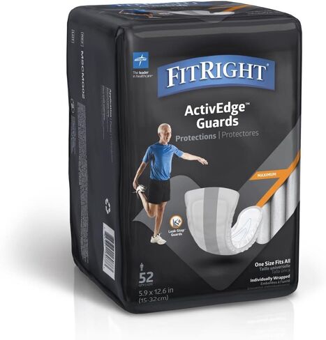 FitRight ActivEdge Male Incontinence Guards, Maximum Absorbency, 5.9 x 12.6 Inches, Bag of 52 in Saudi Arabia