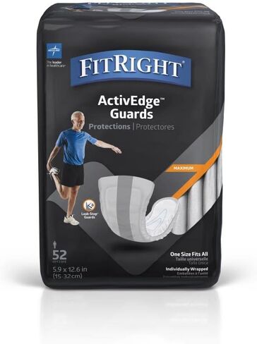 FitRight ActivEdge Male Incontinence Guards, Maximum Absorbency, 5.9 x 12.6 Inches, Bag of 52 in Saudi Arabia