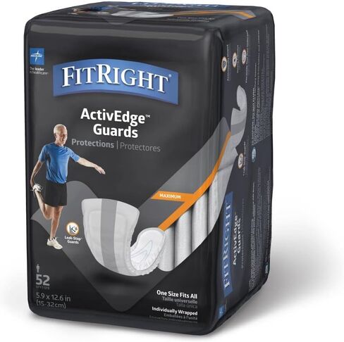 FitRight ActivEdge Male Incontinence Guards, Maximum Absorbency, 5.9 x 12.6 Inches, Bag of 52 in Saudi Arabia