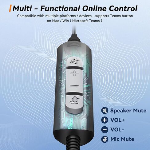 سماعة رأس Wantek مع ميكروفون، سماعة رأس USB مع ميكروفون، سماعة كمبيوتر مع ميكروفون عازل للضوضاء لأجهزة الكمبيوتر المحمول، أدوات التحكم في كتم الصوت، سماعة رأس سلكية للعمل من المنزل/المكتب المفتوح/مركز الاتصال in Kuwait