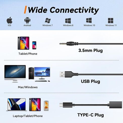 سماعة رأس Wantek مع ميكروفون، سماعة رأس USB مع ميكروفون، سماعة كمبيوتر مع ميكروفون عازل للضوضاء لأجهزة الكمبيوتر المحمول، أدوات التحكم في كتم الصوت، سماعة رأس سلكية للعمل من المنزل/المكتب المفتوح/مركز الاتصال in Kuwait