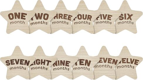 Kate & Milo الدعائم الخشبية، أقراص الصور الشهرية للطفل، صور تذكارية لحديثي الولادة، هدية الآباء الجديدة والمتوقعة، علامات المعالم الشهرية المحايدة للجنسين، نجوم in Kuwait