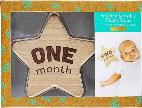 Kate & Milo الدعائم الخشبية، أقراص الصور الشهرية للطفل، صور تذكارية لحديثي الولادة، هدية الآباء الجديدة والمتوقعة، علامات المعالم الشهرية المحايدة للجنسين، نجوم in Kuwait