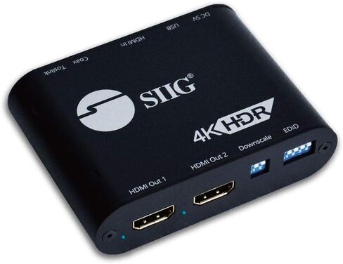 SIIG 1x2 HDMI 2.0 Splitter 4K 60Hz with HDMI Audio Extractor & Auto Downscaling (4K and 1080p Mixed Output) - HDCP 2.2, 3D, EDID, 1 in 2 Out, for Game Xbox PS5 (CE-H24X11-S1) in Saudi Arabia