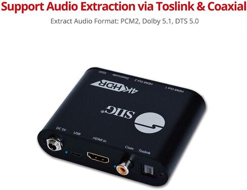 SIIG 1x2 HDMI 2.0 Splitter 4K 60Hz with HDMI Audio Extractor & Auto Downscaling (4K and 1080p Mixed Output) - HDCP 2.2, 3D, EDID, 1 in 2 Out, for Game Xbox PS5 (CE-H24X11-S1) in Saudi Arabia
