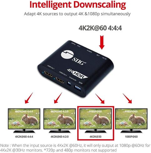 SIIG 1x2 HDMI 2.0 Splitter 4K 60Hz with HDMI Audio Extractor & Auto Downscaling (4K and 1080p Mixed Output) - HDCP 2.2, 3D, EDID, 1 in 2 Out, for Game Xbox PS5 (CE-H24X11-S1) in Saudi Arabia