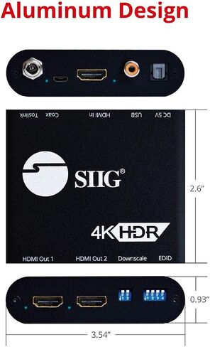 SIIG 1x2 HDMI 2.0 Splitter 4K 60Hz with HDMI Audio Extractor & Auto Downscaling (4K and 1080p Mixed Output) - HDCP 2.2, 3D, EDID, 1 in 2 Out, for Game Xbox PS5 (CE-H24X11-S1) in Saudi Arabia
