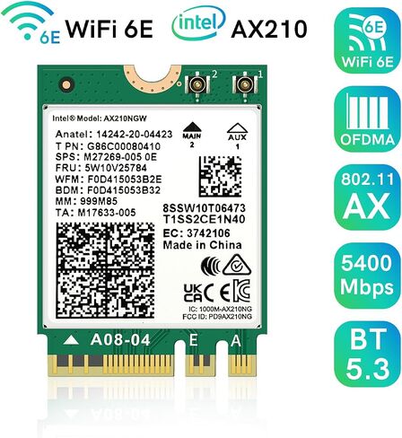 واي فاي 6E AX210NGW بطاقة واي فاي لاسلكية بلوتوث 5.3 محول شبكة داخلي ثلاثي الموجات لأجهزة الكمبيوتر المحمول يدعم ويندوز 10/11 (64 بت) M.2/NGFF in Saudi Arabia