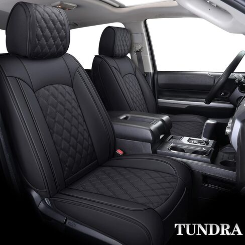 أغطية مقاعد YIERTAI Tundra متوافقة مع Toyota Tundra 2008-2022 2023 2024 Crewmax Double Cab SR5 Limited Platinum TRD Pro Tundrasine 1794 Edition جلد صناعي مقاوم للماء (5 قطع مجموعة كاملة/أسود) in Kuwait