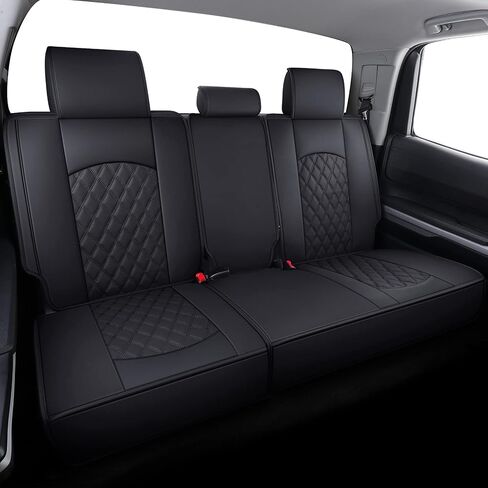 أغطية مقاعد YIERTAI Tundra متوافقة مع Toyota Tundra 2008-2022 2023 2024 Crewmax Double Cab SR5 Limited Platinum TRD Pro Tundrasine 1794 Edition جلد صناعي مقاوم للماء (5 قطع مجموعة كاملة/أسود) in Kuwait