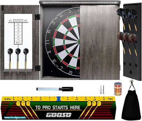 مجموعة خزانة لوحة رمي السهام مع لوح رمي السهام بشعيرات مقاس 18 بوصة، وحامل رمي السهام المثبت على الحائط، وخط رمي السهام، وحزمة جاهزة للعب مع مجموعة سهام ذات أطراف فولاذية in Kuwait