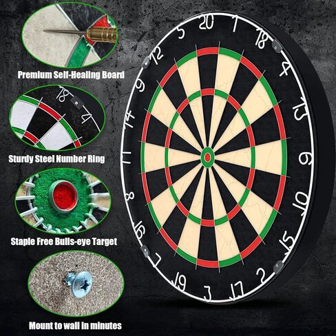 مجموعة خزانة لوحة رمي السهام مع لوح رمي السهام بشعيرات مقاس 18 بوصة، وحامل رمي السهام المثبت على الحائط، وخط رمي السهام، وحزمة جاهزة للعب مع مجموعة سهام ذات أطراف فولاذية in Kuwait