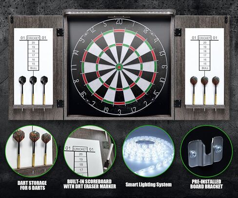 مجموعة خزانة لوحة رمي السهام مع لوح رمي السهام بشعيرات مقاس 18 بوصة، وحامل رمي السهام المثبت على الحائط، وخط رمي السهام، وحزمة جاهزة للعب مع مجموعة سهام ذات أطراف فولاذية in Kuwait