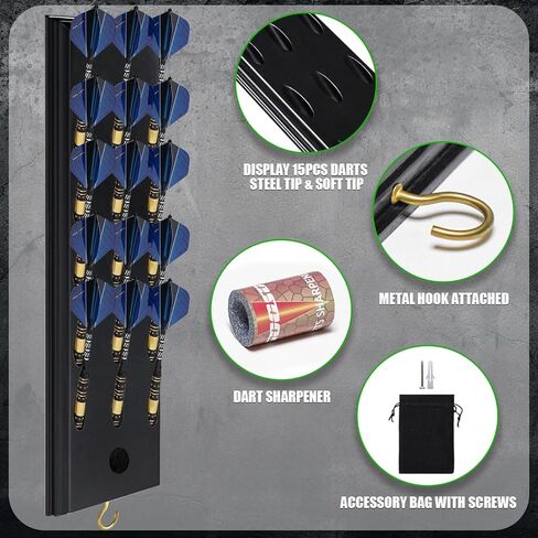 مجموعة خزانة لوحة رمي السهام مع لوح رمي السهام بشعيرات مقاس 18 بوصة، وحامل رمي السهام المثبت على الحائط، وخط رمي السهام، وحزمة جاهزة للعب مع مجموعة سهام ذات أطراف فولاذية in Kuwait