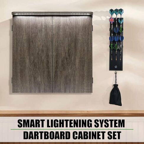 مجموعة خزانة لوحة رمي السهام مع لوح رمي السهام بشعيرات مقاس 18 بوصة، وحامل رمي السهام المثبت على الحائط، وخط رمي السهام، وحزمة جاهزة للعب مع مجموعة سهام ذات أطراف فولاذية in Kuwait