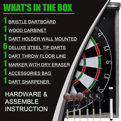 مجموعة خزانة لوحة رمي السهام مع لوح رمي السهام بشعيرات مقاس 18 بوصة، وحامل رمي السهام المثبت على الحائط، وخط رمي السهام، وحزمة جاهزة للعب مع مجموعة سهام ذات أطراف فولاذية in Kuwait