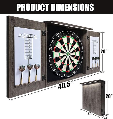 مجموعة خزانة لوحة رمي السهام مع لوح رمي السهام بشعيرات مقاس 18 بوصة، وحامل رمي السهام المثبت على الحائط، وخط رمي السهام، وحزمة جاهزة للعب مع مجموعة سهام ذات أطراف فولاذية in Kuwait