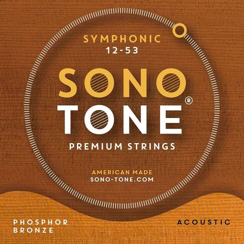 Symphonic, 12-53, Light, Acoustic Guitar Strings, Ultra Phosphor Bronze Wrap, Hand-Wound, Precision Hex Core, Bright, Balanced, Sustain, American Made in Saudi Arabia
