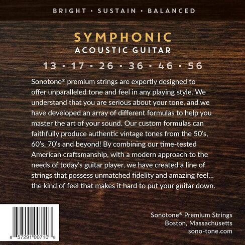 Symphonic, 12-53, Light, Acoustic Guitar Strings, Ultra Phosphor Bronze Wrap, Hand-Wound, Precision Hex Core, Bright, Balanced, Sustain, American Made in Saudi Arabia