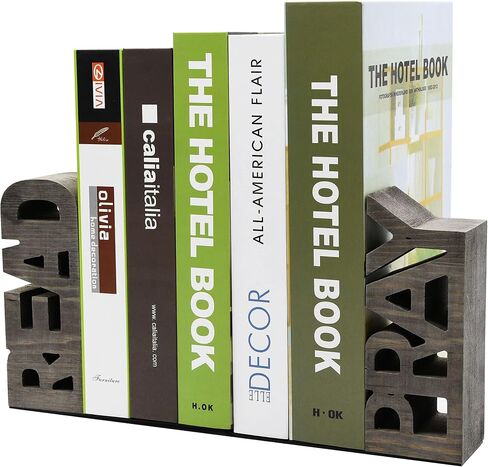 OwlGift Rustic Gray Wood Read & Pray Block Word Bookends, Unique Appearance Design, Home Office Decorative Book Stand, 1 Pair in Saudi Arabia