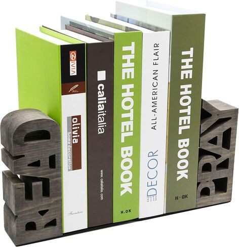 OwlGift Rustic Gray Wood Read & Pray Block Word Bookends, Unique Appearance Design, Home Office Decorative Book Stand, 1 Pair in Saudi Arabia