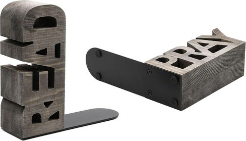 OwlGift Rustic Gray Wood Read & Pray Block Word Bookends, Unique Appearance Design, Home Office Decorative Book Stand, 1 Pair in Saudi Arabia