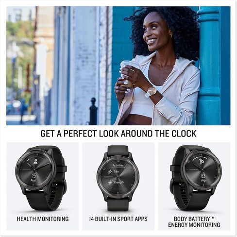 Garmin vívomove® Trend, Stylish Hybrid Smartwatch, 40mm, Black | Classic Analog Style and Essential Smart Features, Smartphone Notifications, Hidden Touchscreen Display in Kuwait