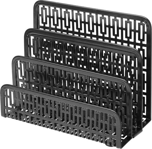 MyGift 3 Slot Black Metal Office Desktop Mail Holder Organizer with Geometric Cut-Out Perforated Design, Desk Letter, Bills and Mail Sorter, Document Tray in Saudi Arabia