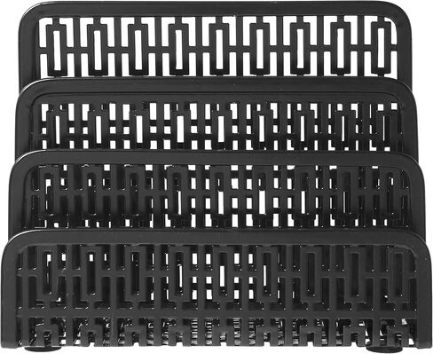 MyGift 3 Slot Black Metal Office Desktop Mail Holder Organizer with Geometric Cut-Out Perforated Design, Desk Letter, Bills and Mail Sorter, Document Tray in Saudi Arabia
