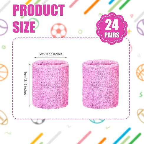 24 Pairs Wrist Sweatbands Sports Wristband Cotton Tennis Wrist Bands Athletic Wristband Anti Sprain Protective Sleeve for Men Women Football Basketball Running Working Out Gym in Saudi Arabia