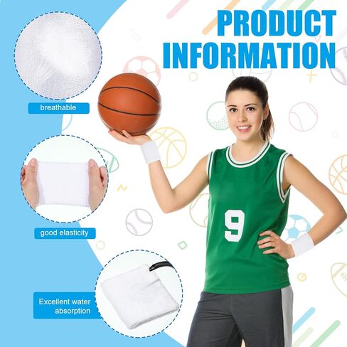 24 Pairs Wrist Sweatbands Sports Wristband Cotton Tennis Wrist Bands Athletic Wristband Anti Sprain Protective Sleeve for Men Women Football Basketball Running Working Out Gym in Saudi Arabia