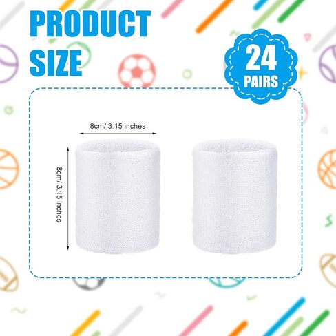 24 Pairs Wrist Sweatbands Sports Wristband Cotton Tennis Wrist Bands Athletic Wristband Anti Sprain Protective Sleeve for Men Women Football Basketball Running Working Out Gym in Saudi Arabia