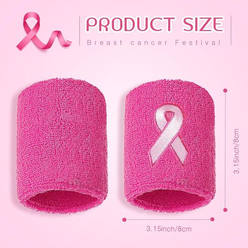 24 Pieces Pink Ribbon Wristbands Breast Cancer Awareness Wristbands Gymnastics Sports Sweat Bands for Wrists Arm Baseball Wristbands for Youth Men Women in Saudi Arabia