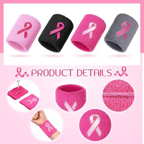 24 Pieces Pink Ribbon Wristbands Breast Cancer Awareness Wristbands Gymnastics Sports Sweat Bands for Wrists Arm Baseball Wristbands for Youth Men Women in Saudi Arabia